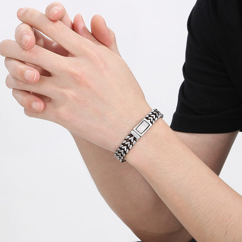 Kemstone Men’s Gold Heart-Link Chain Bracelet – Polished Stainless Steel Gothic Street Jewelry KB182583-KJX