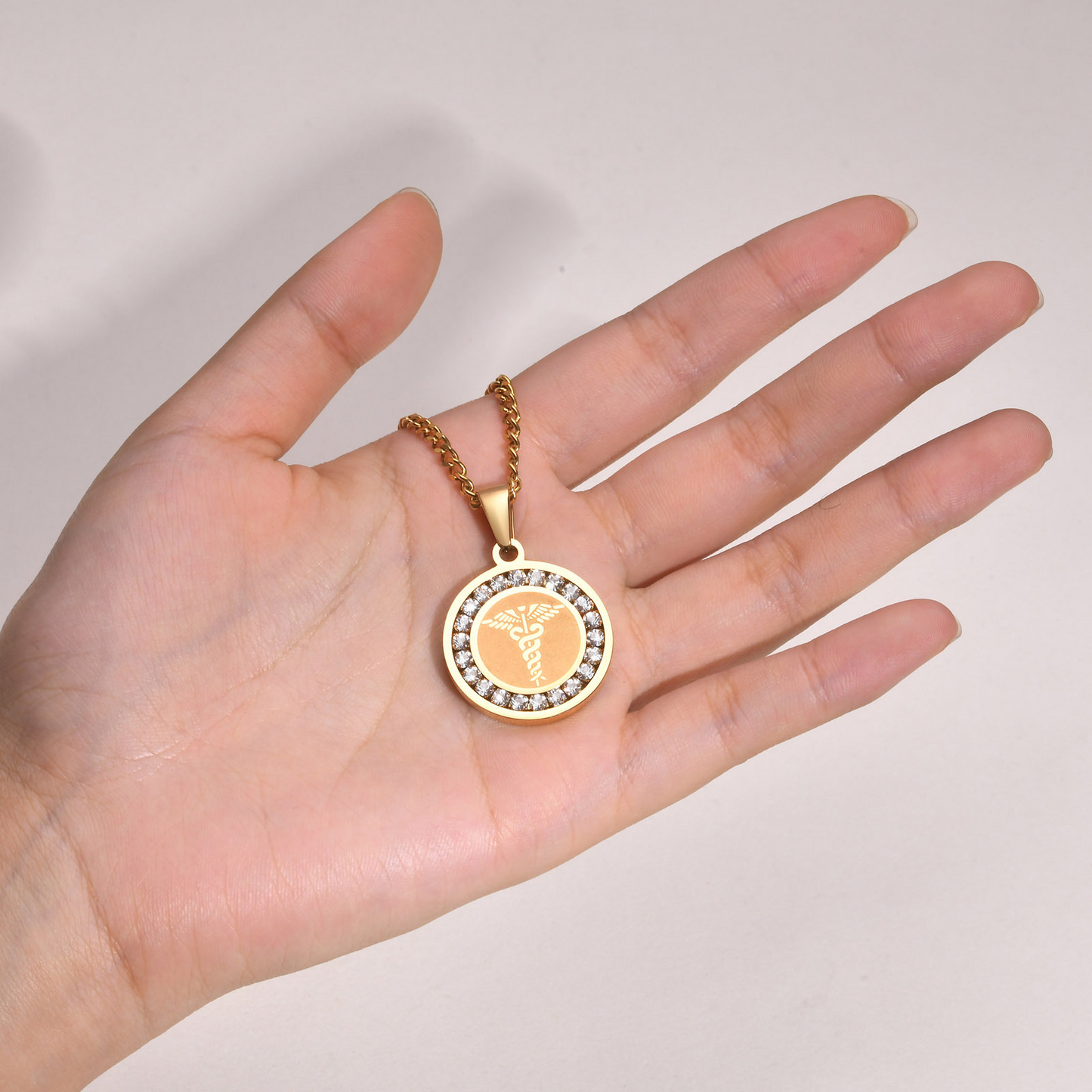 Kemstone Men’s Stainless Steel Caduceus Pendant Necklace – Gold & Silver PN-619