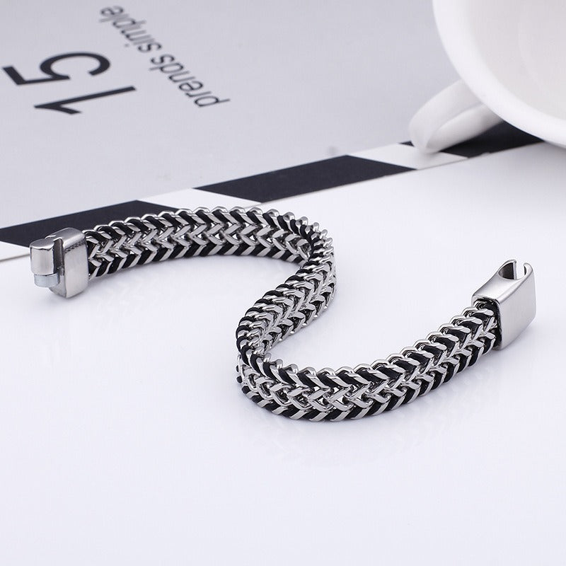 Kemstone Titanium Steel Double Weave Braided Bracelet – Magnetic Clasp Chain for Men KB99444-BD