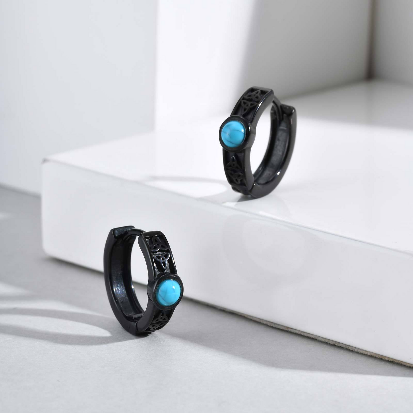 Kemstone Men’s Stainless Steel Turquoise Hoop Earrings Celtic Knot  EH-748