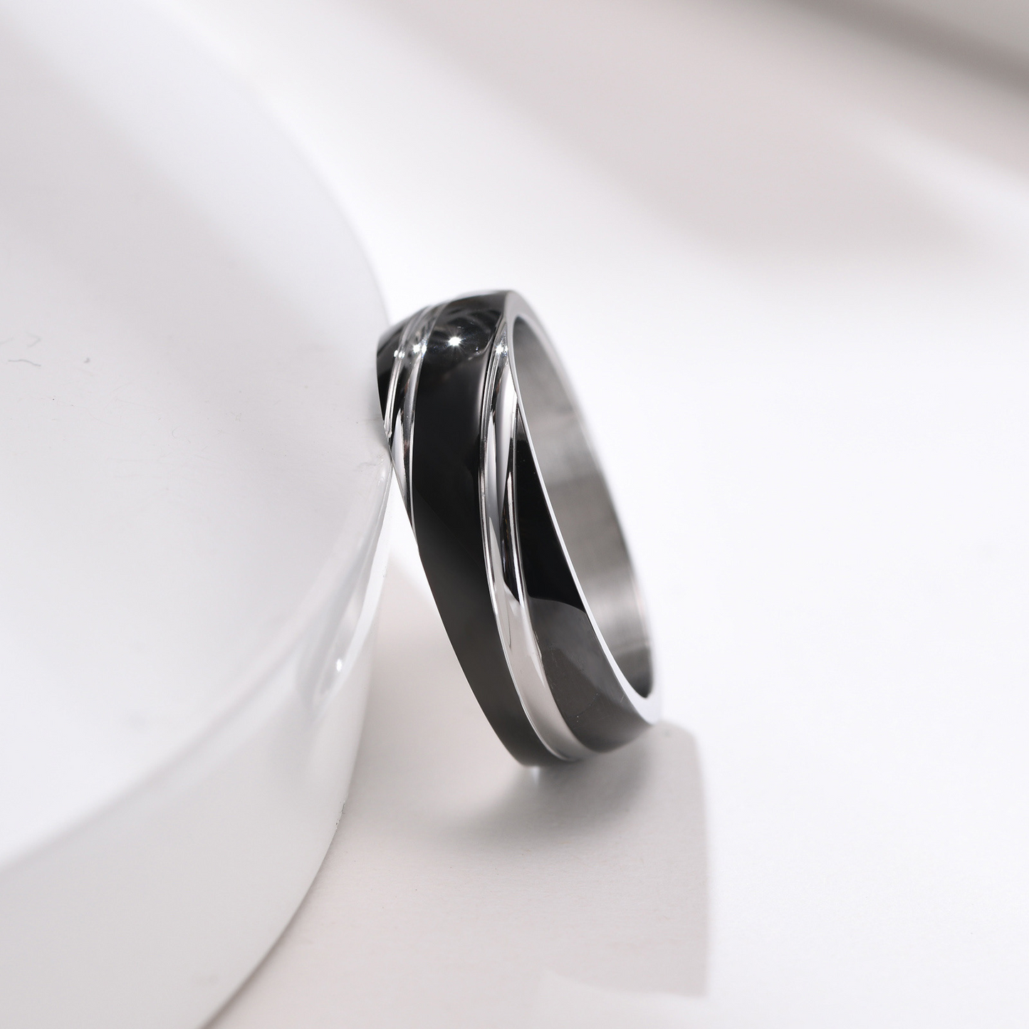 Kemston Diagonal Stripe Ring for Men Stainless Steel Geometric Minimalist R-057