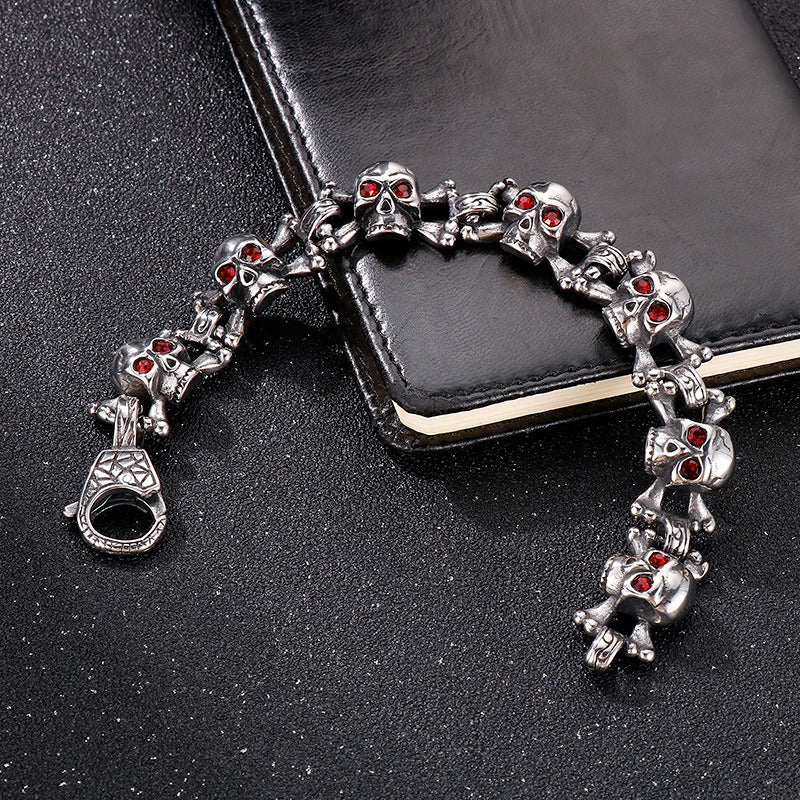 Kemstone Men’s Titanium Steel Skull Bracelet & Pendant – Red Cubic Zirconia Gothic Style KB149866-KJX