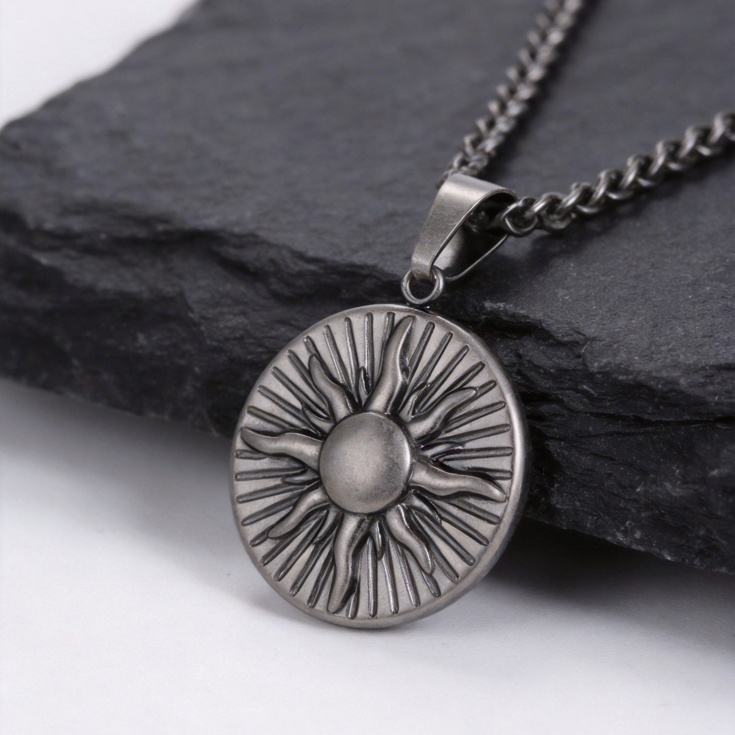 Kemstone Stainless Steel Sun Pendant Necklace for Men Round Disc Gold Silver PN-2306