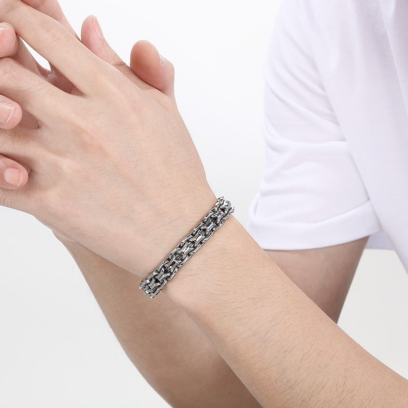 Kemstone Titanium Steel Flat Link Chain Bracelet & Necklace for Men KB188230-KJX