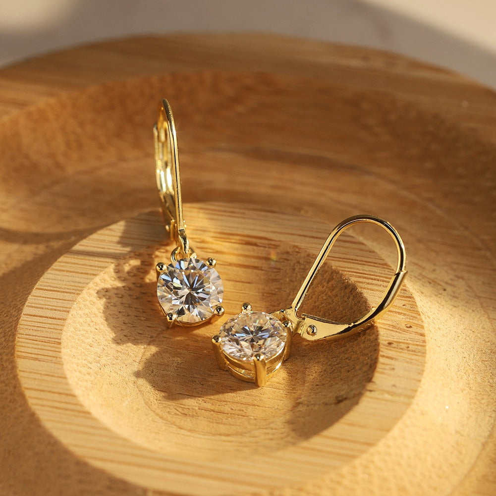 Kemstone Prong Set Moissanite Drop Earrings – 925 Sterling Silver, 5mm / 6.5mm, Gold / Silver MOE13