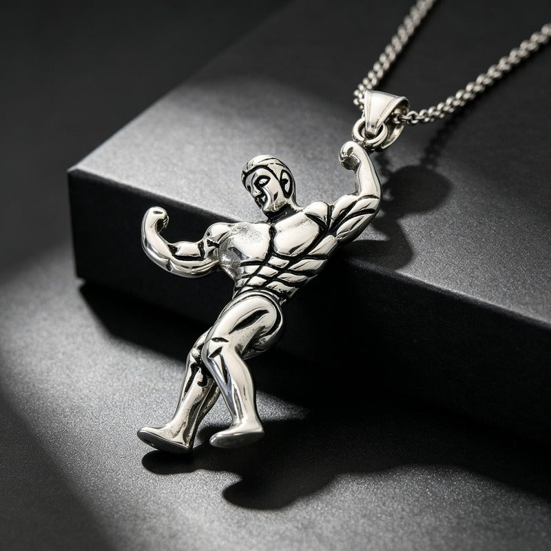 Kemstone Stainless Steel Muscle Man Pendant Necklace for Men Vintage Bodybuilding KP118622-LU