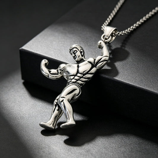 Kemstone Stainless Steel Muscle Man Pendant Necklace for Men Vintage Bodybuilding KP118622-LU