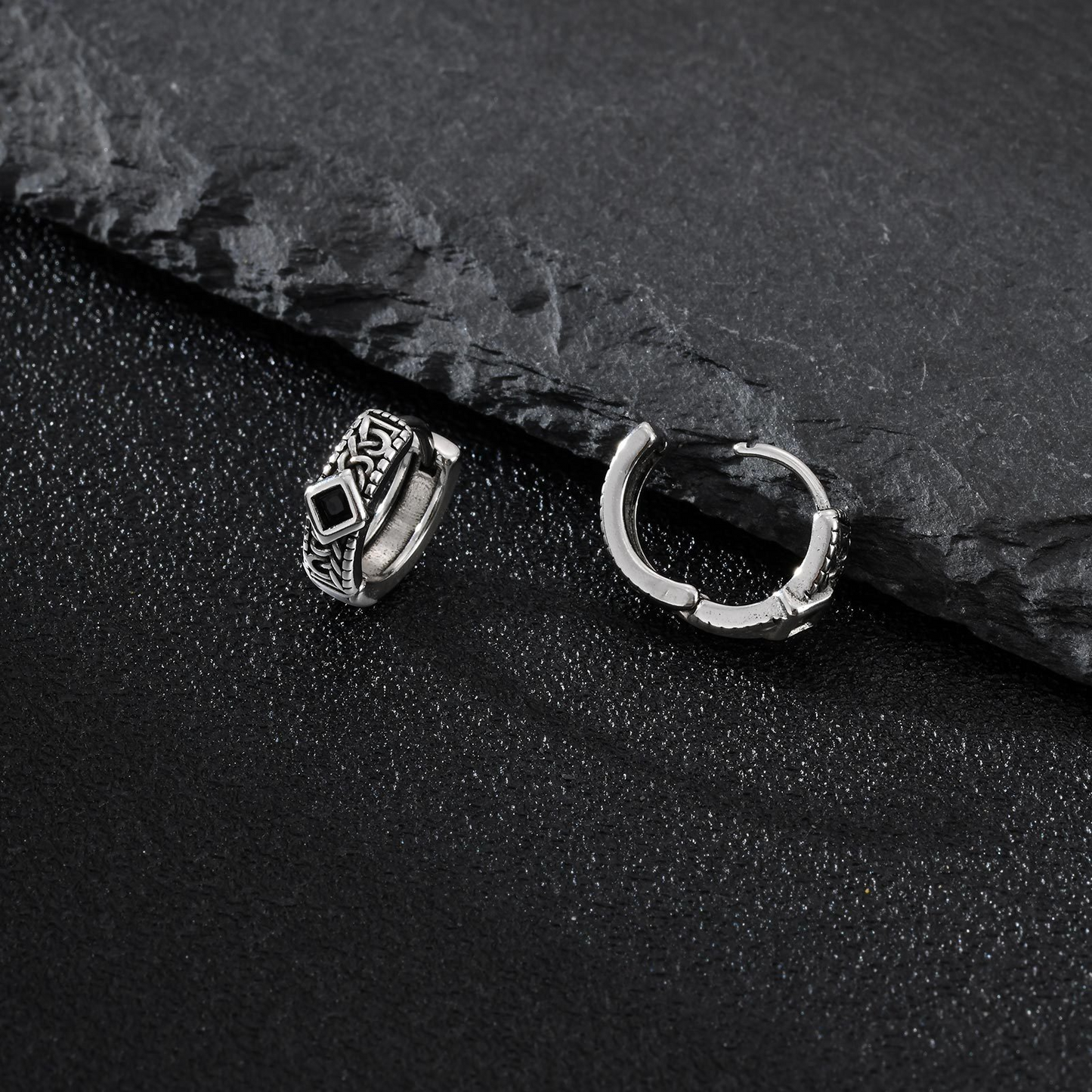 Kemstone Stainless Steel Cross Hoop Earrings – Structured Frame & Drop Detail EH-787