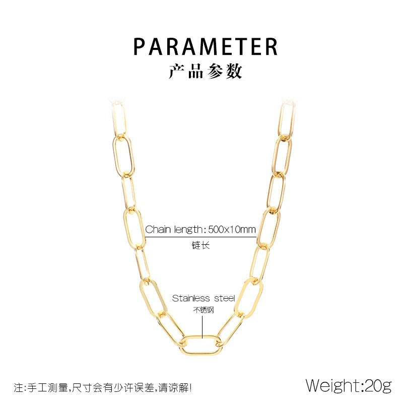 Kemstone Titanium Steel Paperclip Chain Necklace Bracelet for Men Women Minimalist Link KB211659-KFC