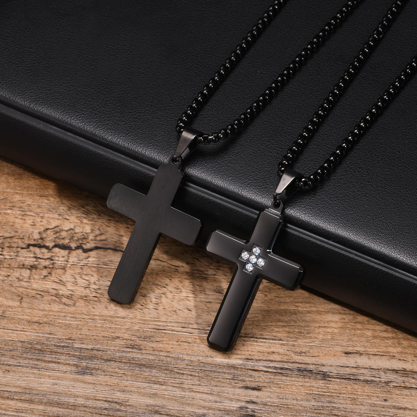 Kemstone Stainless Steel Cross Pendant Necklace with Cubic Zirconia Inlay for Men PN-2044