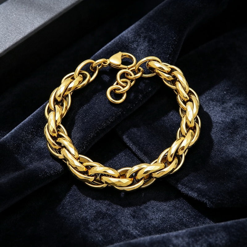 Kemstone Titanium Steel Twisted Chain Bracelet for Men Hammered Texture 11mm KB215659-KFC