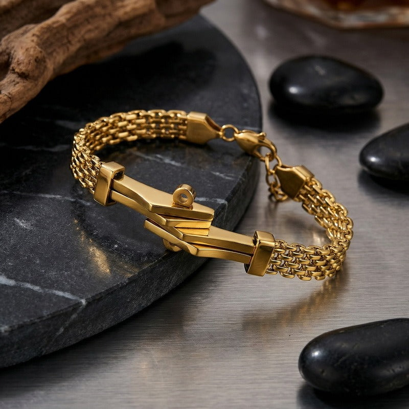 Kemstone Titanium Steel Cuban Link Bracelet for Men Curved Plate Mesh Chain KB213327-KFC