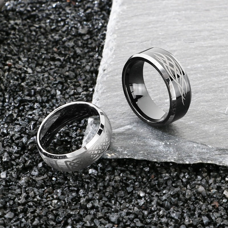 emstone 8mm Tungsten Ring for Men – Viking Celtic Knot & Flame Band KR114267-TS
