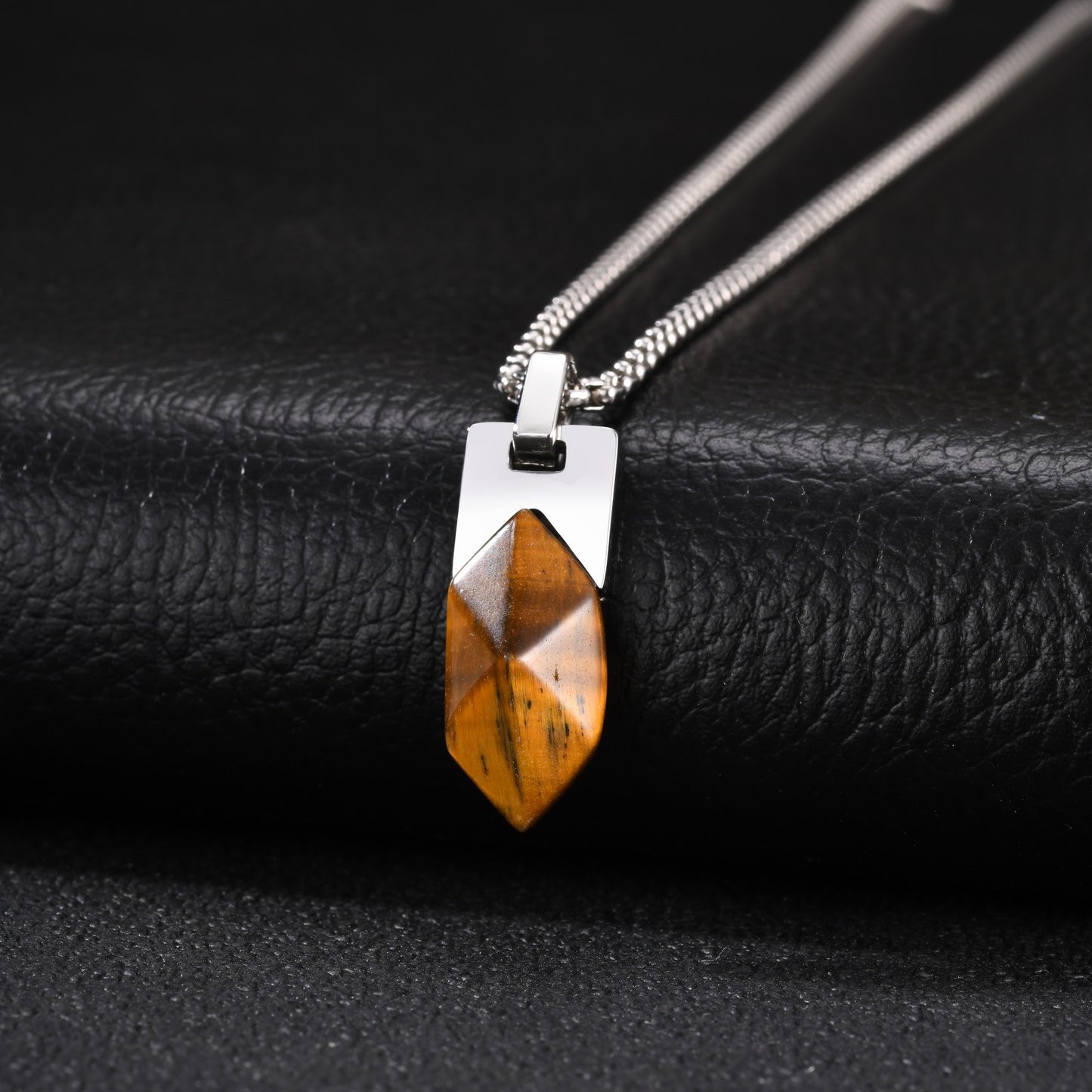 Kemstone Geometric Tiger Eye Pendant Necklace for Men Stainless Steel PN-2439