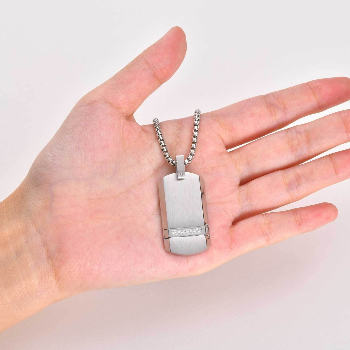 Kemstone Black Rectangular Pendant Necklace for Men Stainless Steel Cubic Zirconia Detail Punk Style PN-240