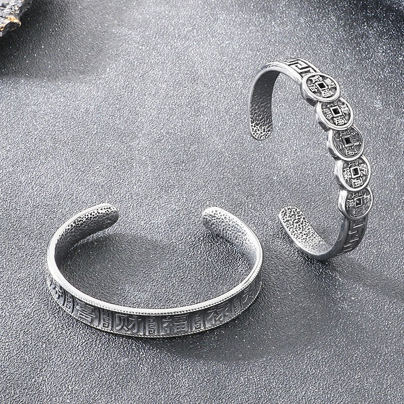Kemstone Titanium Steel Ancient Coin Open Cuff Bracelet for Men KB209316-LU