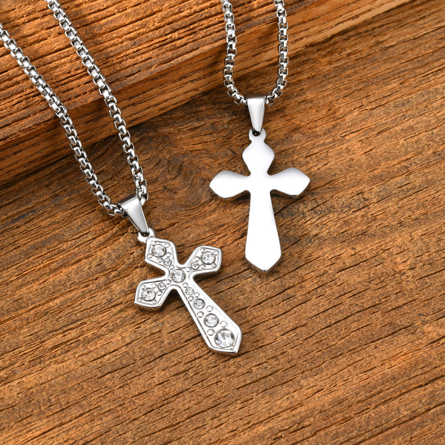 Kemstone Cross Pendant Necklace for Men Gold Plated Stainless Steel Cubic Zirconia Vintage Chain PN-2288