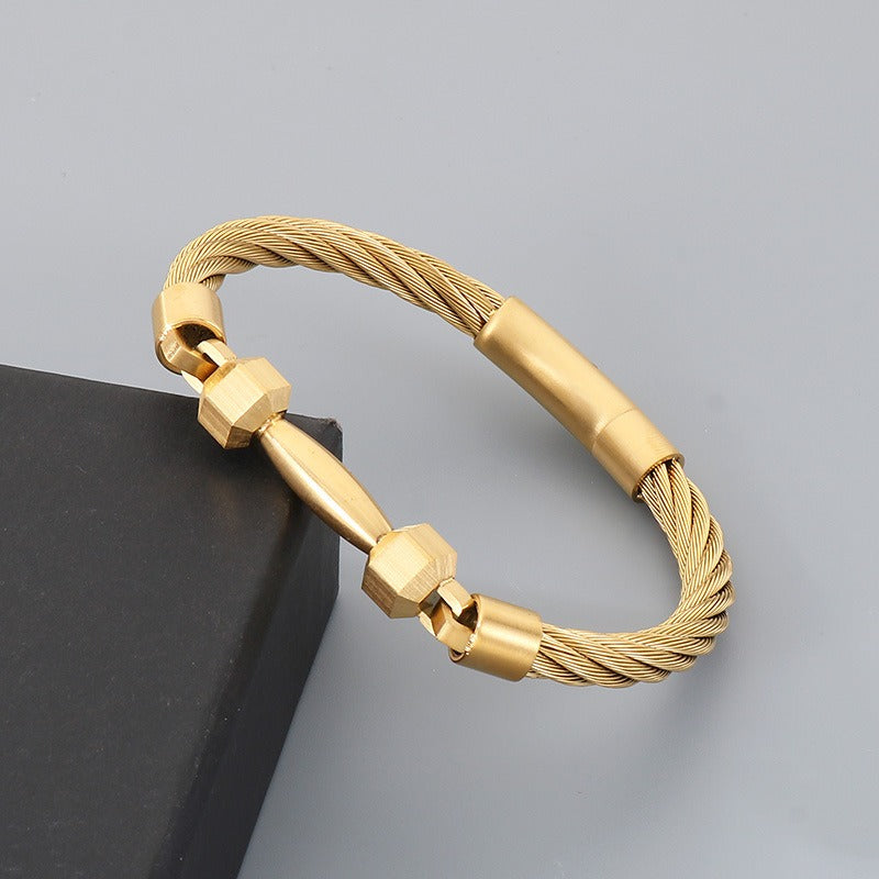 Kemstone Titanium Steel Barbell Cable Wire Bracelet for Men – Sporty Design KB210834-KFC