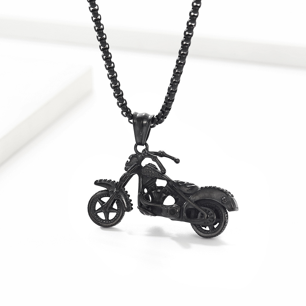 Kemston Skull Motorcycle Pendant Necklace for Men Stainless Steel Gothic Biker K-PT457