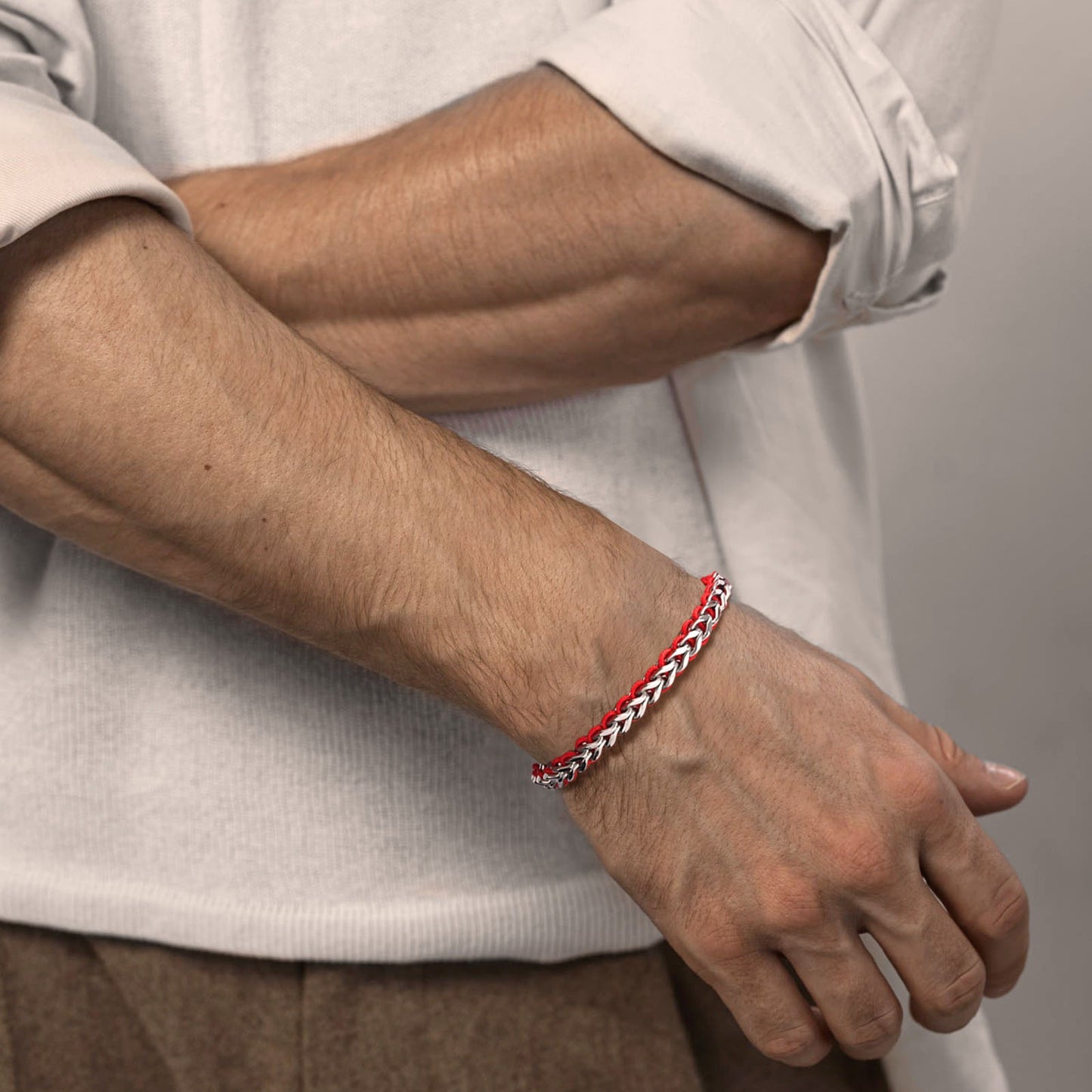Kemston Stainless Steel Dragon Chain Bracelet for Men Braided Cord Adjustable Style BR-2351