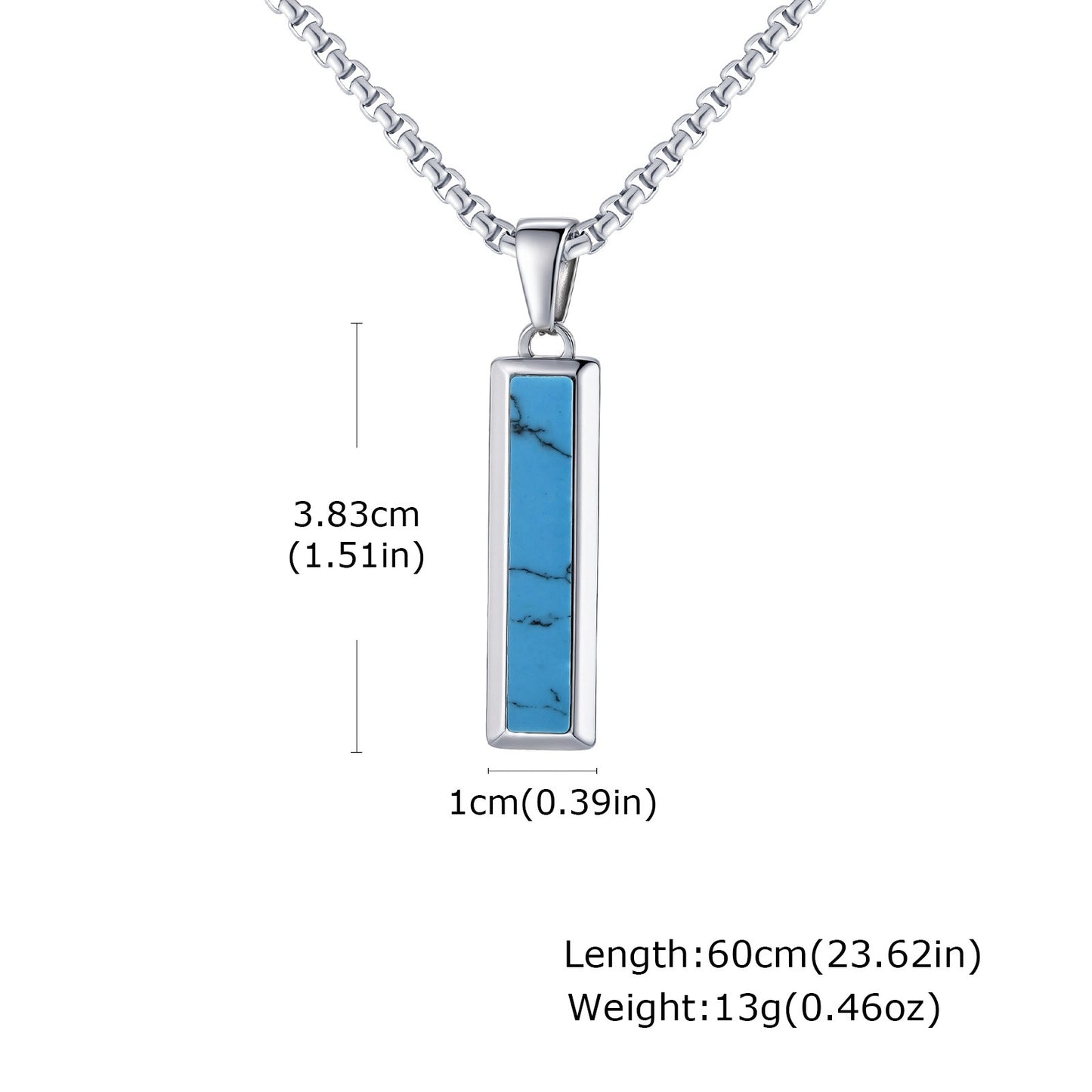 Kemstone Stainless Steel Geometric Bar Pendant Necklace for Men with Onyx or Turquoise PN-2221
