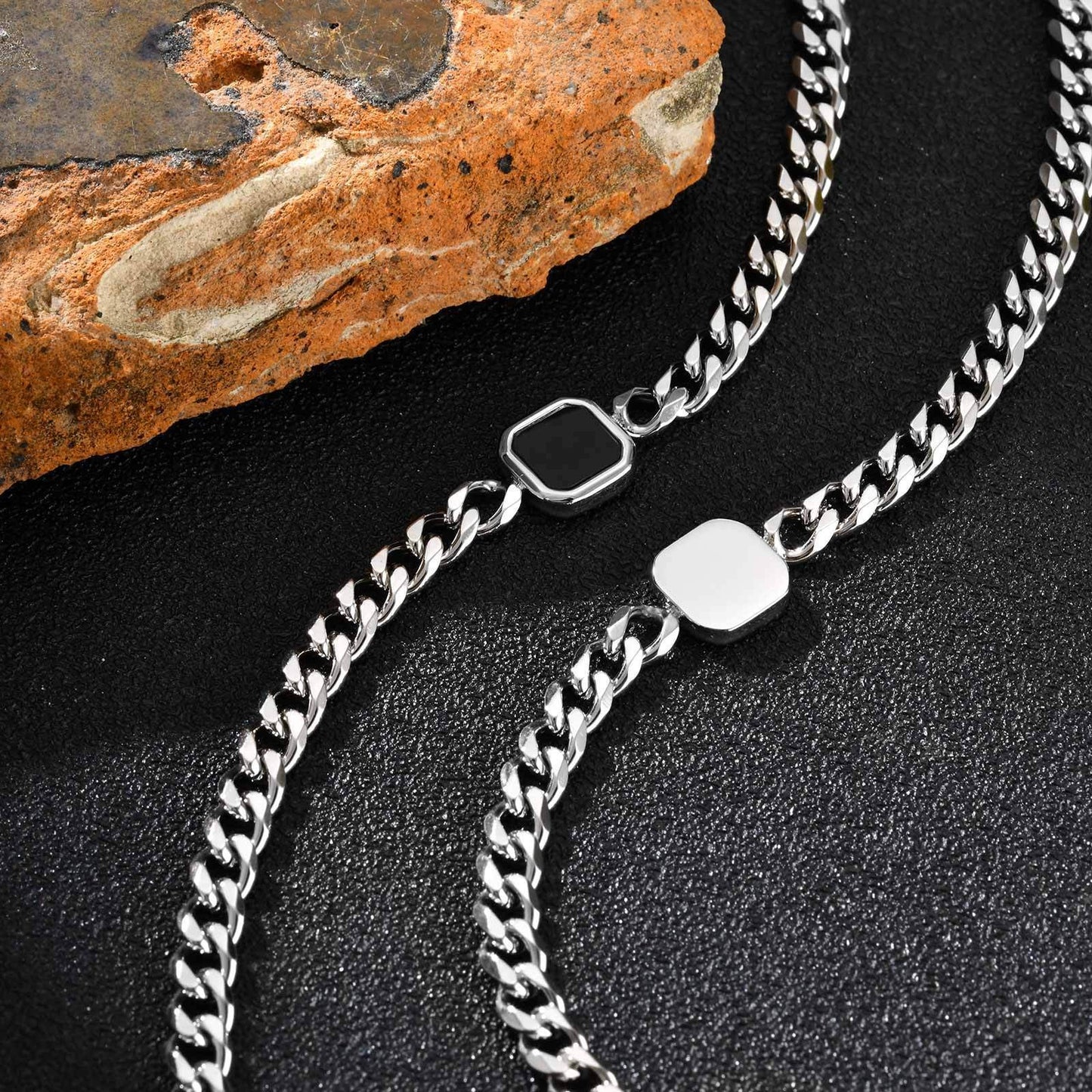 Kemstone Stainless Steel Acrylic Link Chain Bracelet for Men – Gold/Silver Finish BR-2662