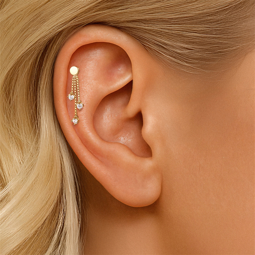 Kemstone S925 Sterling Silver Cubic Zirconia Tassel Ear Chain for Women,Dangle Cartilage Hoop Jewelry 60265475190C