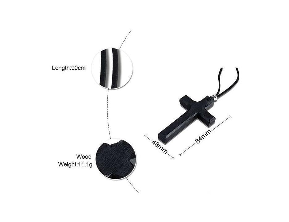 Kemston Wooden Cross Pendant Necklace for Men Adjustable Cord PN-1278