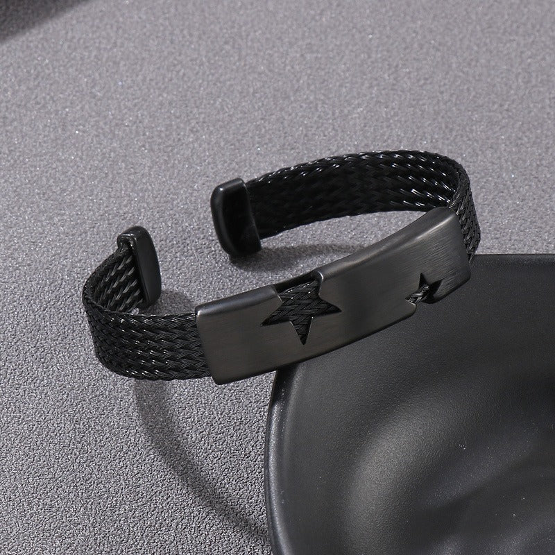 Kemstone Titanium Steel Star Cutout Open Cuff Bracelet for Men KB146896-KLHQ