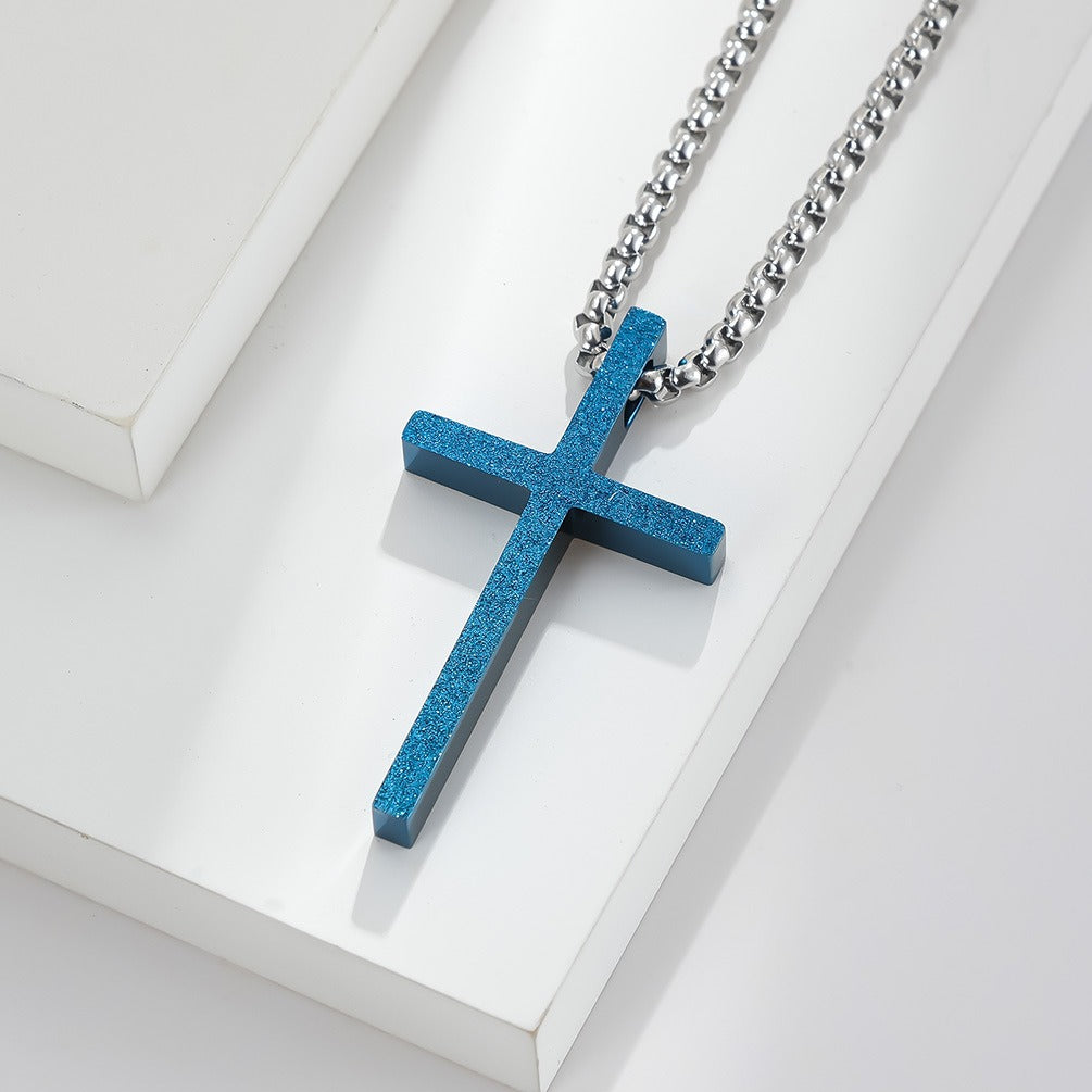 Kemstone Matte Cross Pendant Necklace for Men – Stainless Steel Minimalist 60cm Chain K-PT410 K-PT410
