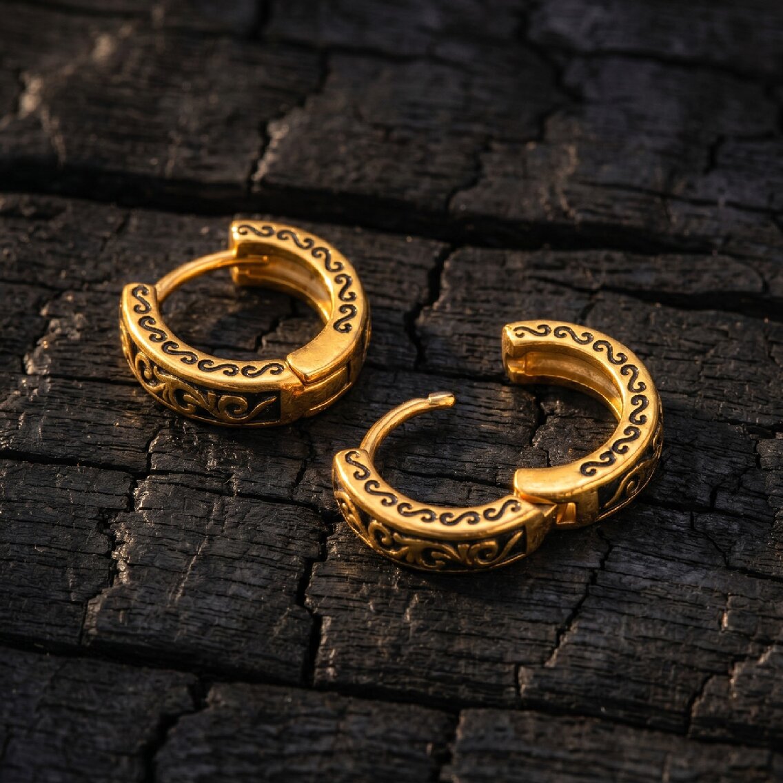 Kemstone Stainless Steel Engraved Hoop Earring for Men Women Vintage EH-839