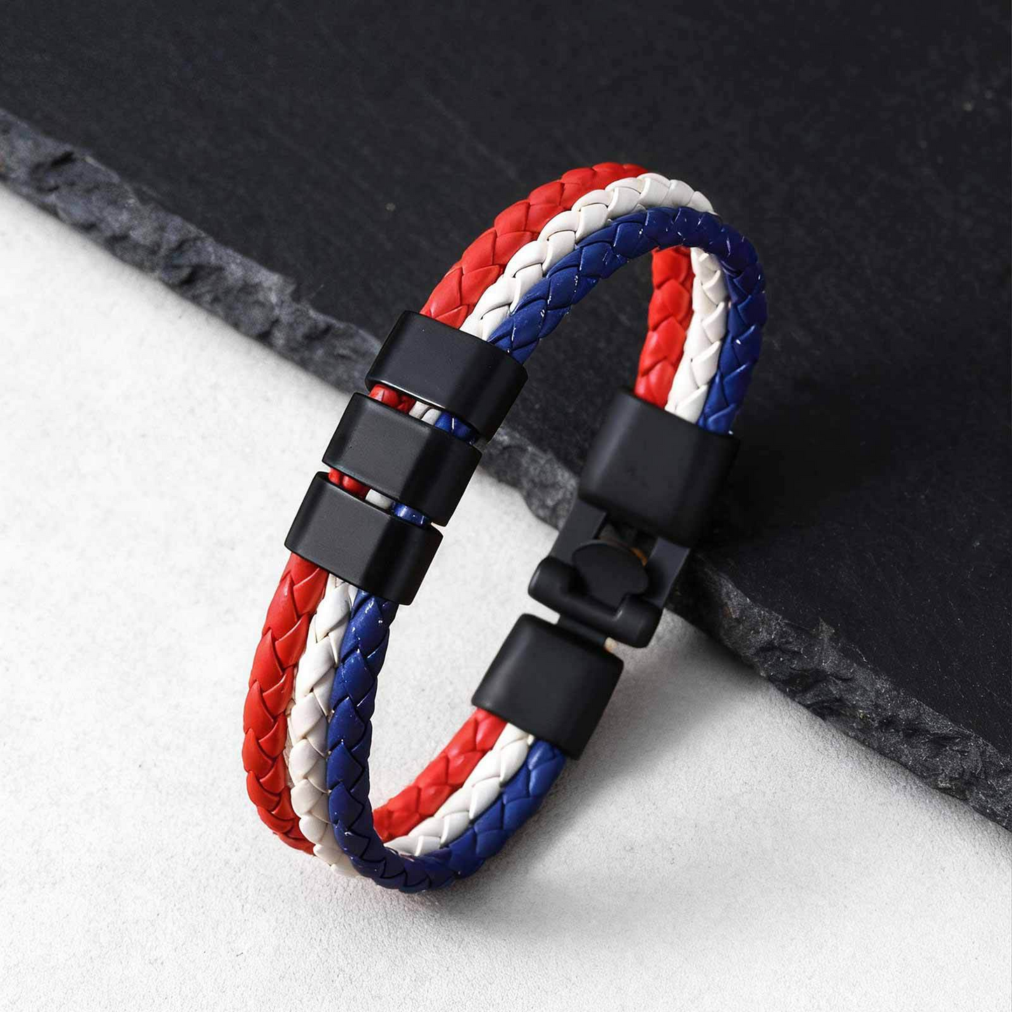 Kemstone Triple Layer Braided Leather Bracelet – Multicolor for Men BL-827