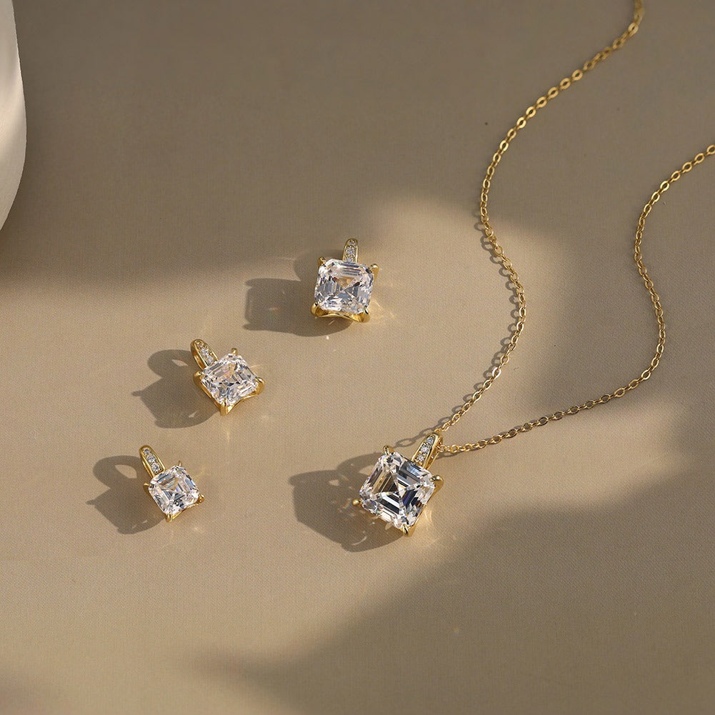 Kemstone 925 Sterling Silver Square Pendant Necklace for Women Cubic Zirconia Gold Silver LZN15