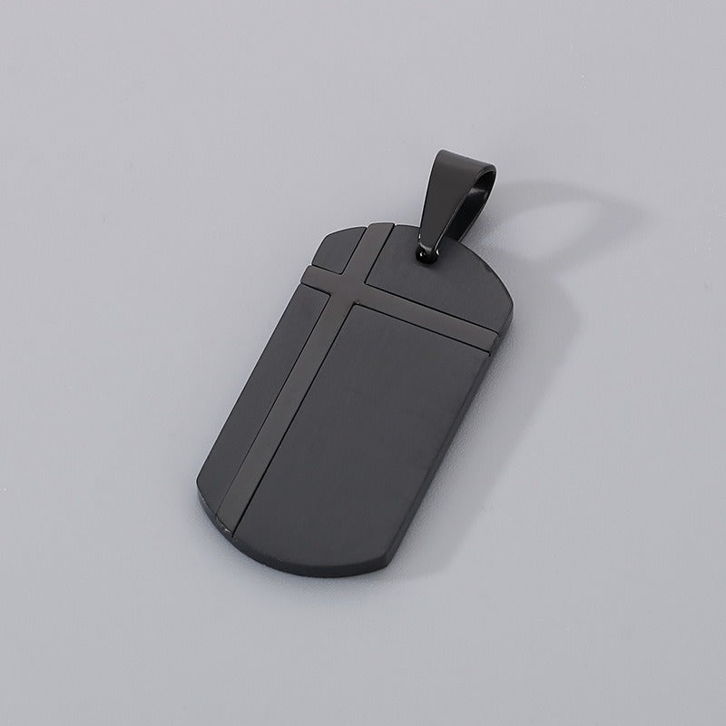 Kemstone Bar Pendant Necklace Stainless Steel Minimalist Cross Crack Texture Men KP130991-HR