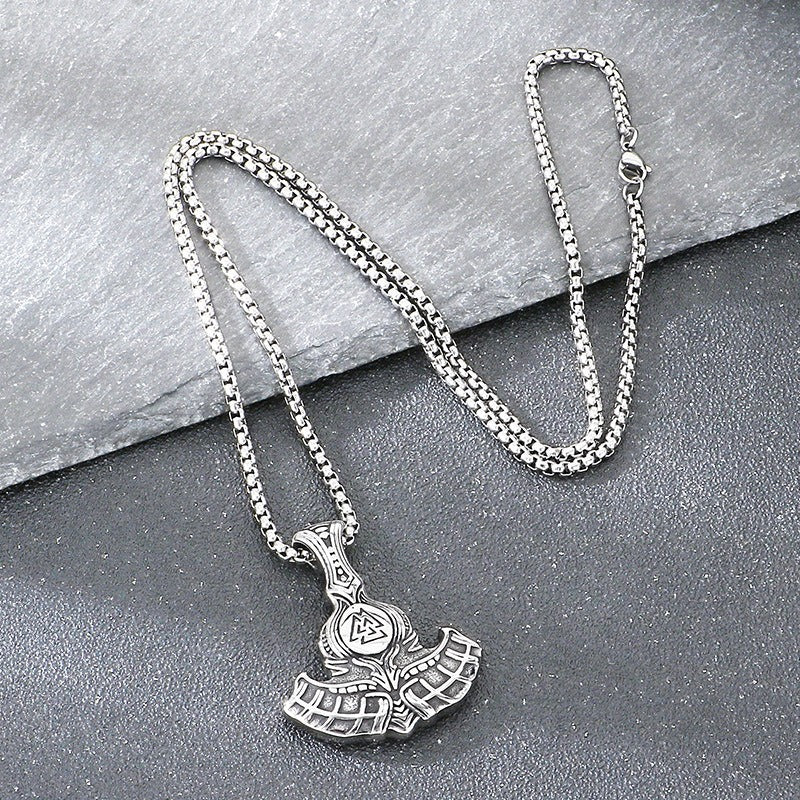 Kemstone Viking Axe Pendant Necklace Nordic Rune Titanium Steel for Men KP117913-MZOZ