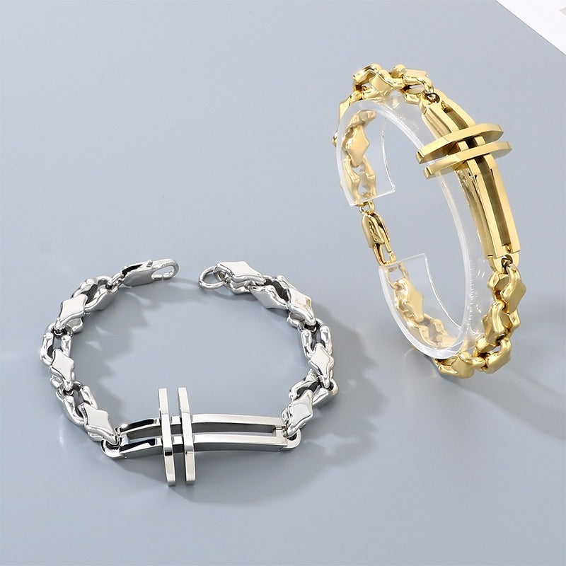 Kemstone Titanium Steel Handmade Cross Diamond Link Bracelet for Men KB211386-KFC