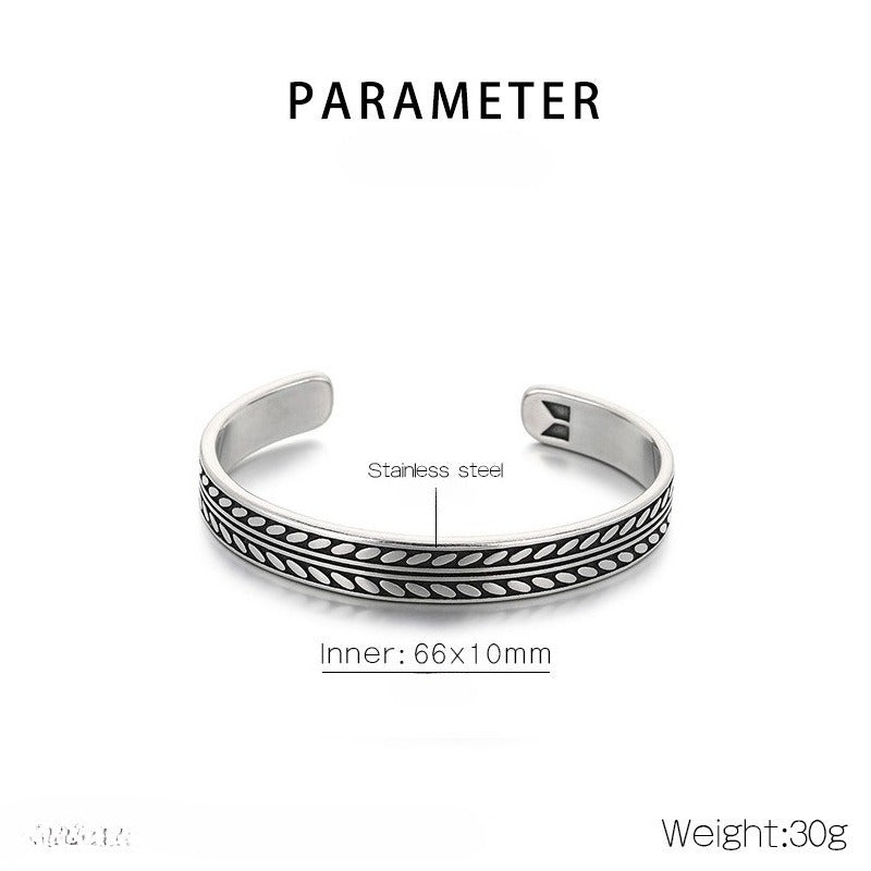 Kemstone Titanium Steel Leaf Braided Cuff Bracelet Vintage Open Style for Men KB209293-LU