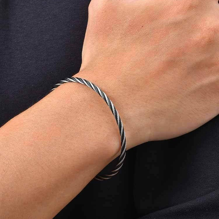 Kemston Twisted Rope Bracelet for Men Stainless Steel Cable Texture B-773