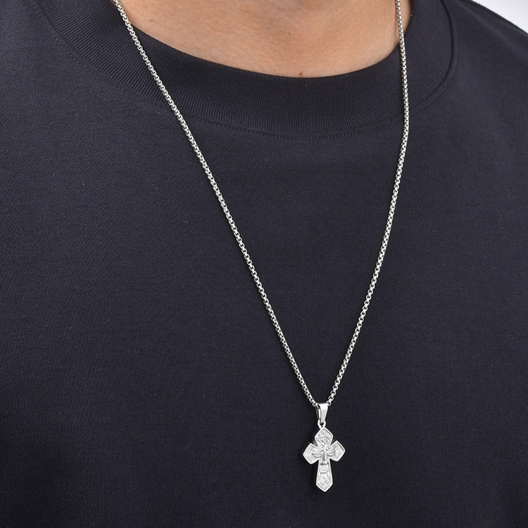 Kemstone Face Relief Cross Pendant Necklace for Men Stainless Steel Vintage PN-2429