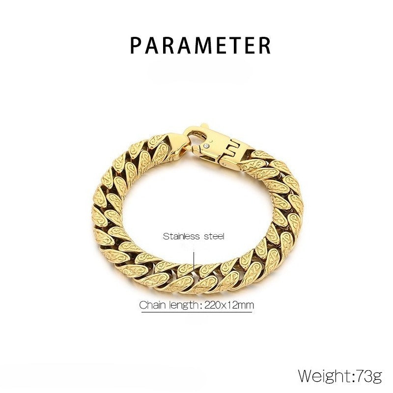 Stainless Steel Cuban Link Bracelet for Men, Vintage Braided Chain Bracelet with Zircon Clasp, Vacuum Plated Hip Hop Punk Biker Bracelet, Durable Mens Jewelry Gift