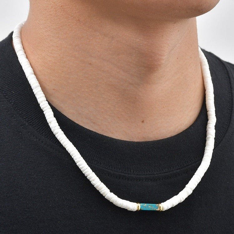 Kemstone Disc Bead Necklace for Men Geometric Accents NC3016