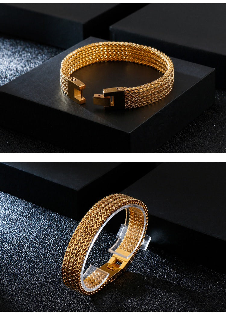 Kemstone Dragon Scale Chain Bracelet – Stainless Steel Fishbone Link with Box Clasp KB130184