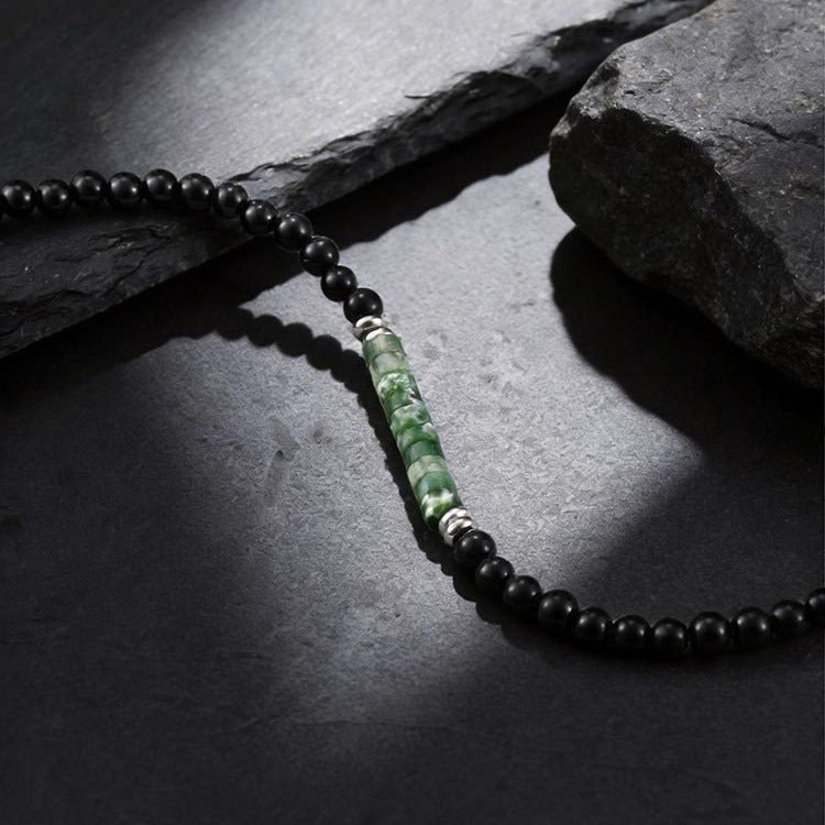 Kemstone Stone Beaded Bracelet Green Bead Adjustable Chain for Men Women BR-2925