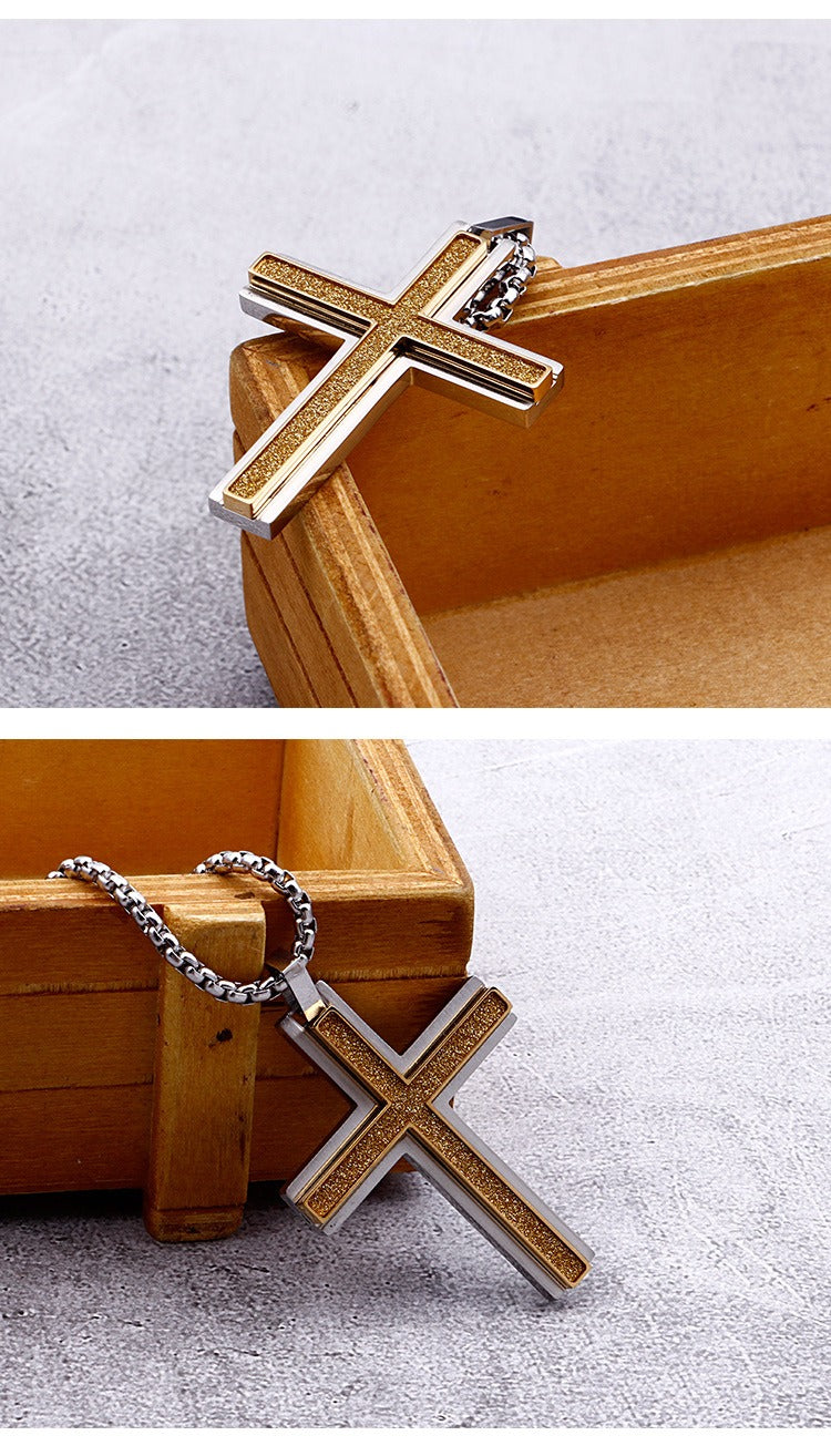 Kemstone Titanium Steel Two Tone Layered Cross Pendant Necklace for Men KN89755-KPD