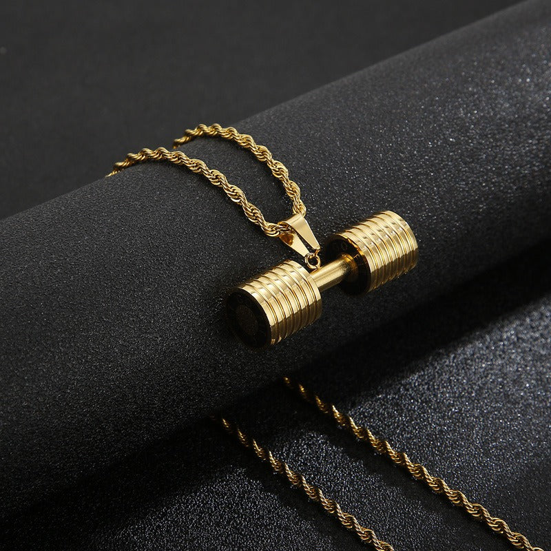 Kemstone Titanium Steel Dumbbell Pendant Necklace – Gym Strength Style for Men KP96967