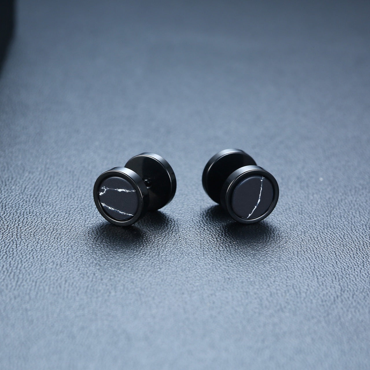 Kemstone Stud Earrings for Men Stainless Steel Round Stone Detail Black ES-302