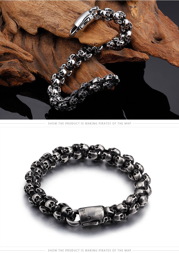 Kemstone Men’s Gold Skull Chain Bracelet – Stainless Steel Gothic Biker Jewelry KB81843-BD