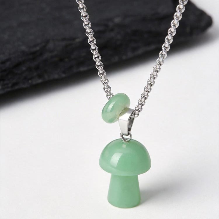 Kemstone Mushroom Pendant Necklace Natural Stone Stainless Steel for Men Women Aventurine Tiger Eye Obsidian NC2875