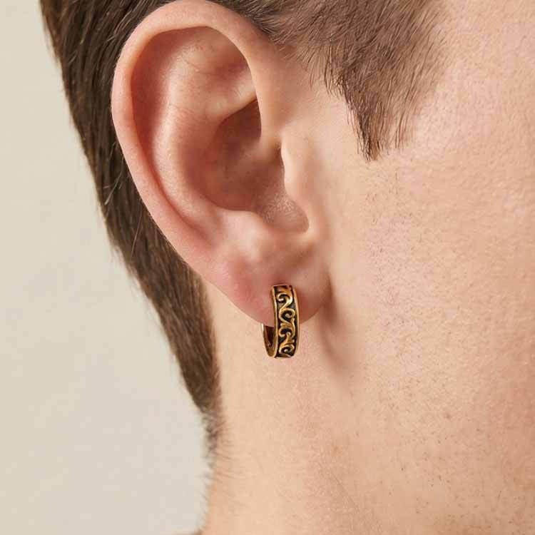 Kemstone Stainless Steel Engraved Hoop Earring for Men Women Vintage EH-839