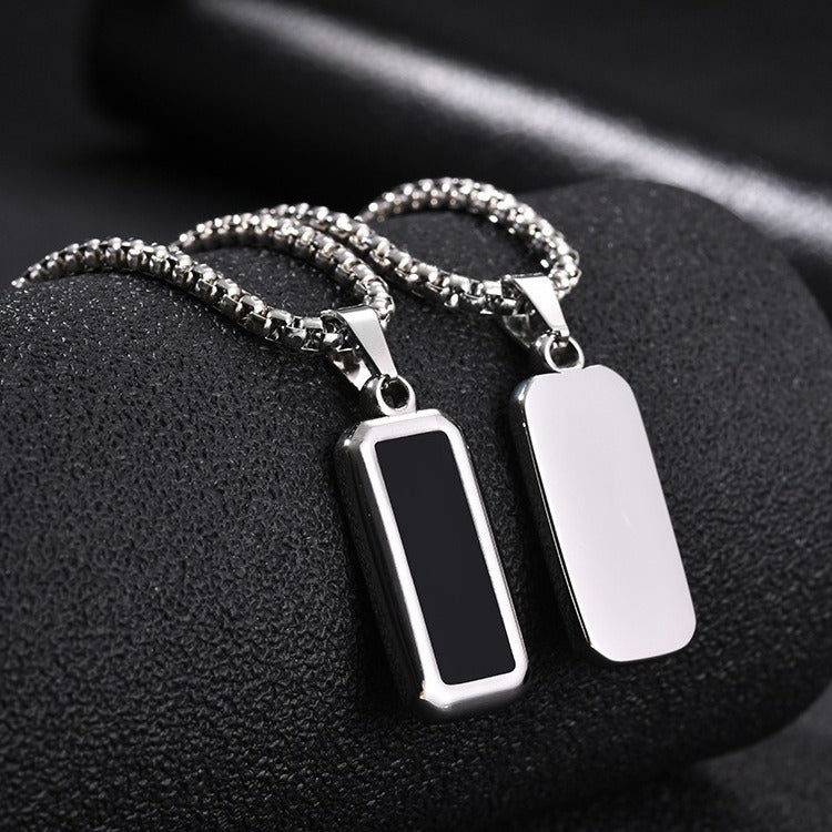 Kemston Carbon Fiber Pendant Necklace for Men Stainless Steel Black Rectangle Design PN-2319